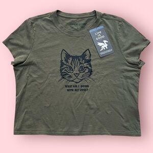 Life Is Good Women's Cat Lives Crusher-LITE Shrunken Tee (Olive Green)